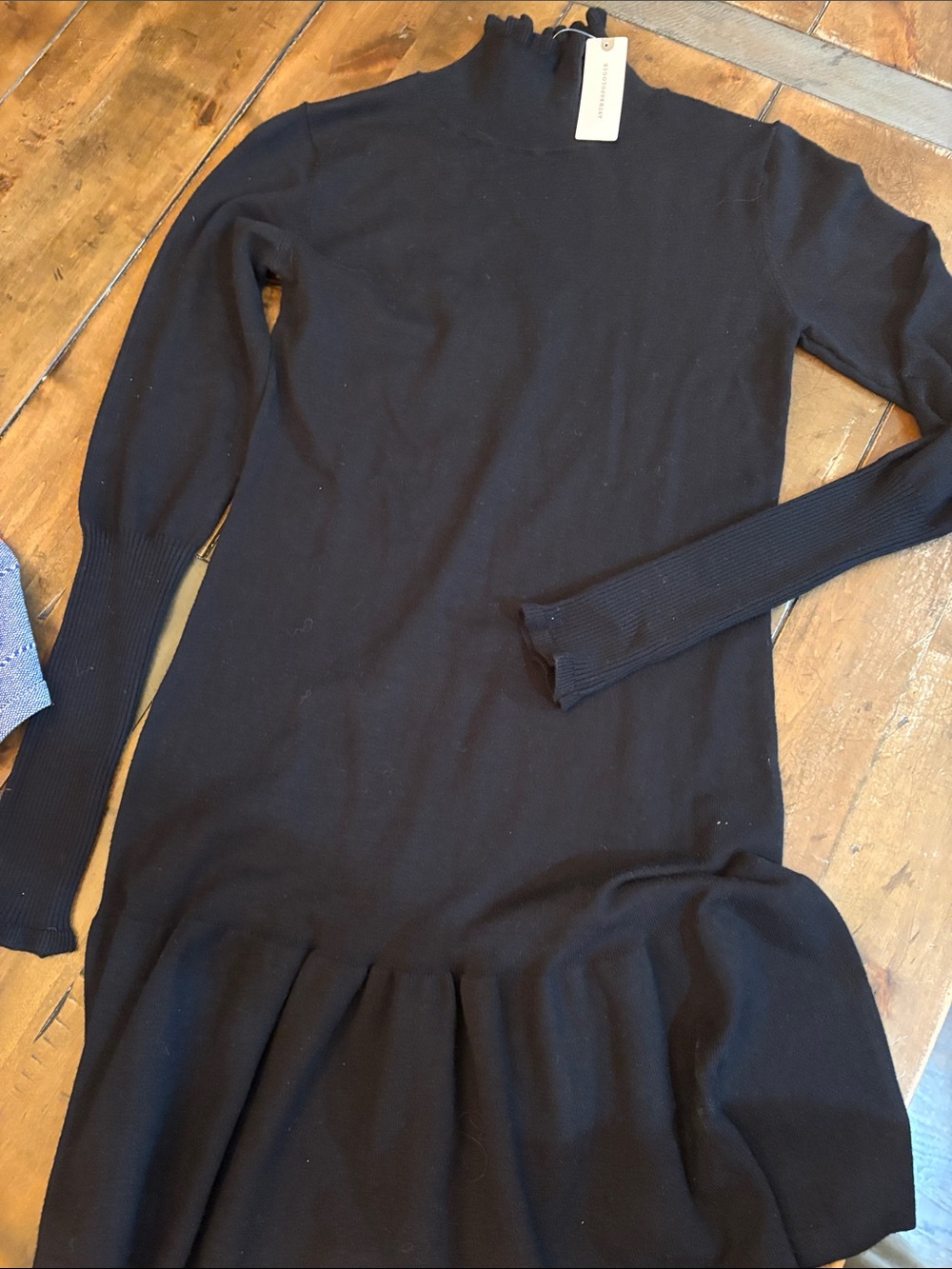 Anthropologie Black Long-Sleeve Ruffle Hem Dress
